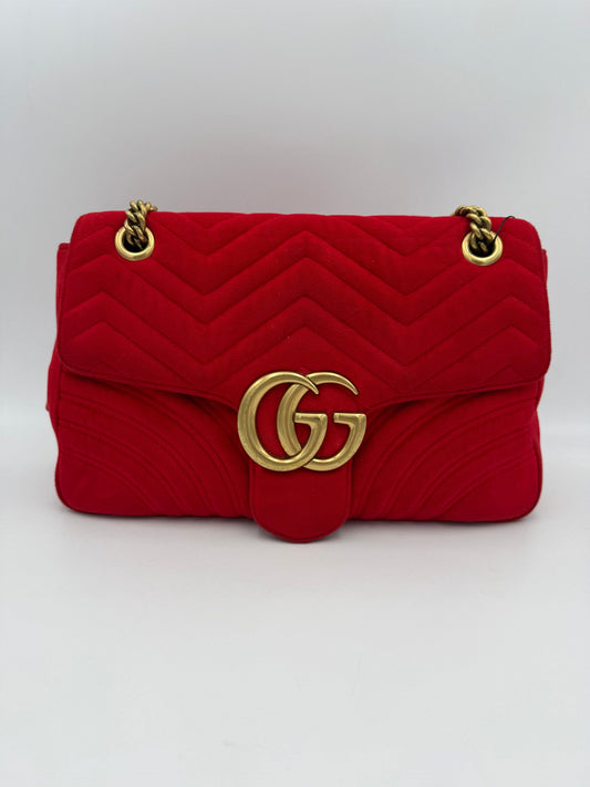 Gucci Marmont Rote Samt-Handtasche – Eleganz und Stil vereint