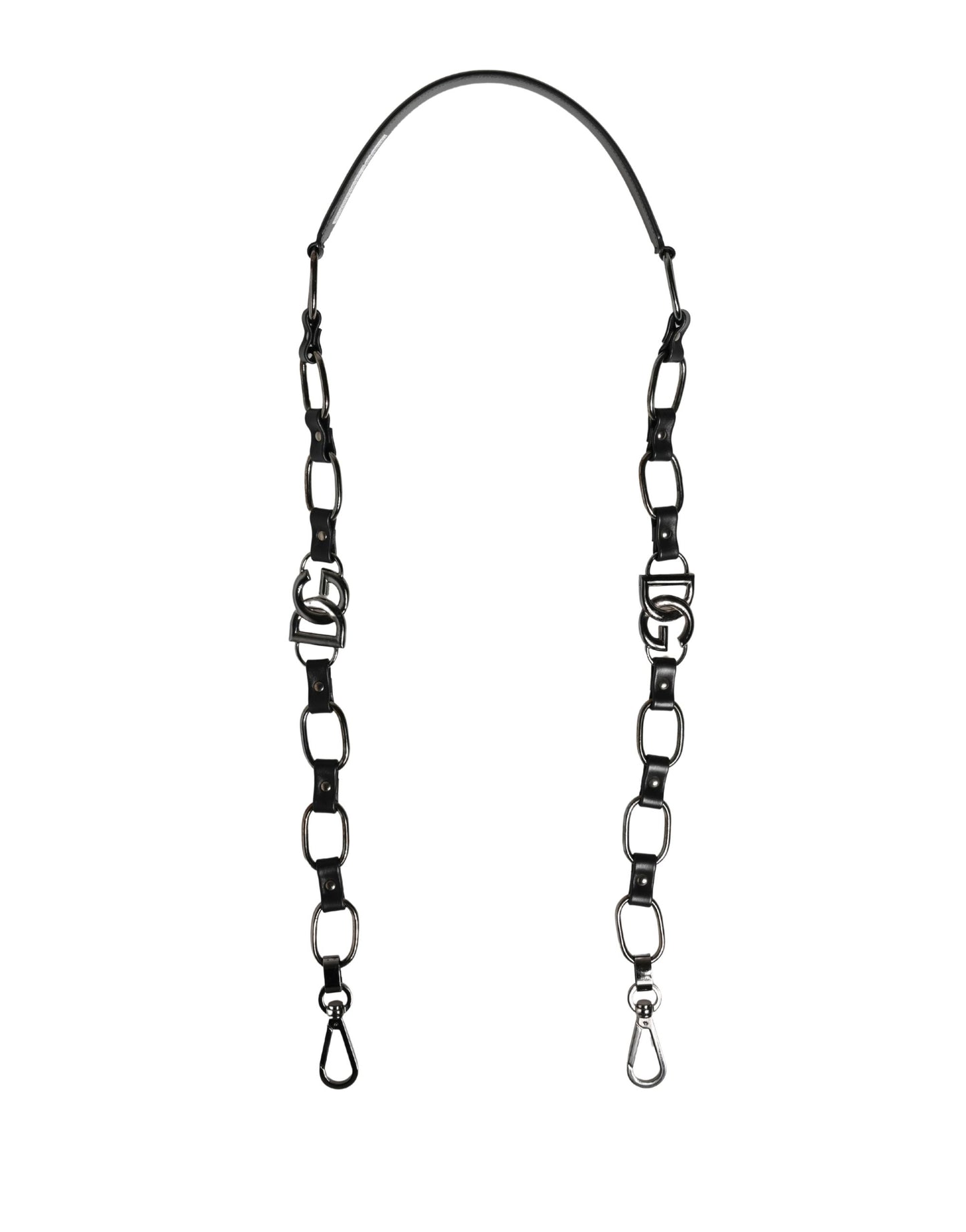 Schwarzer Leder-Schultergurt mit silberner Kette