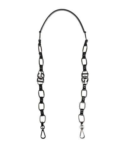 Schwarzer Leder-Schultergurt mit silberner Kette