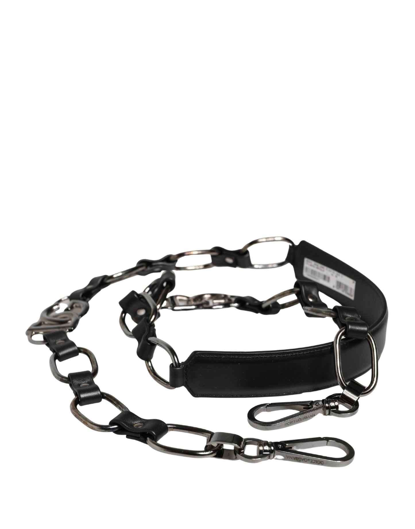 Schwarzer Leder-Schultergurt mit silberner Kette