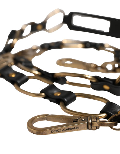 Schwarzes Leder Goldkette Tasche Accessoire Schulterriemen