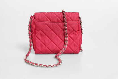 Prada Pink Quilted Tessuto Impuntu Nylon Umhängetasche mit Überschlag