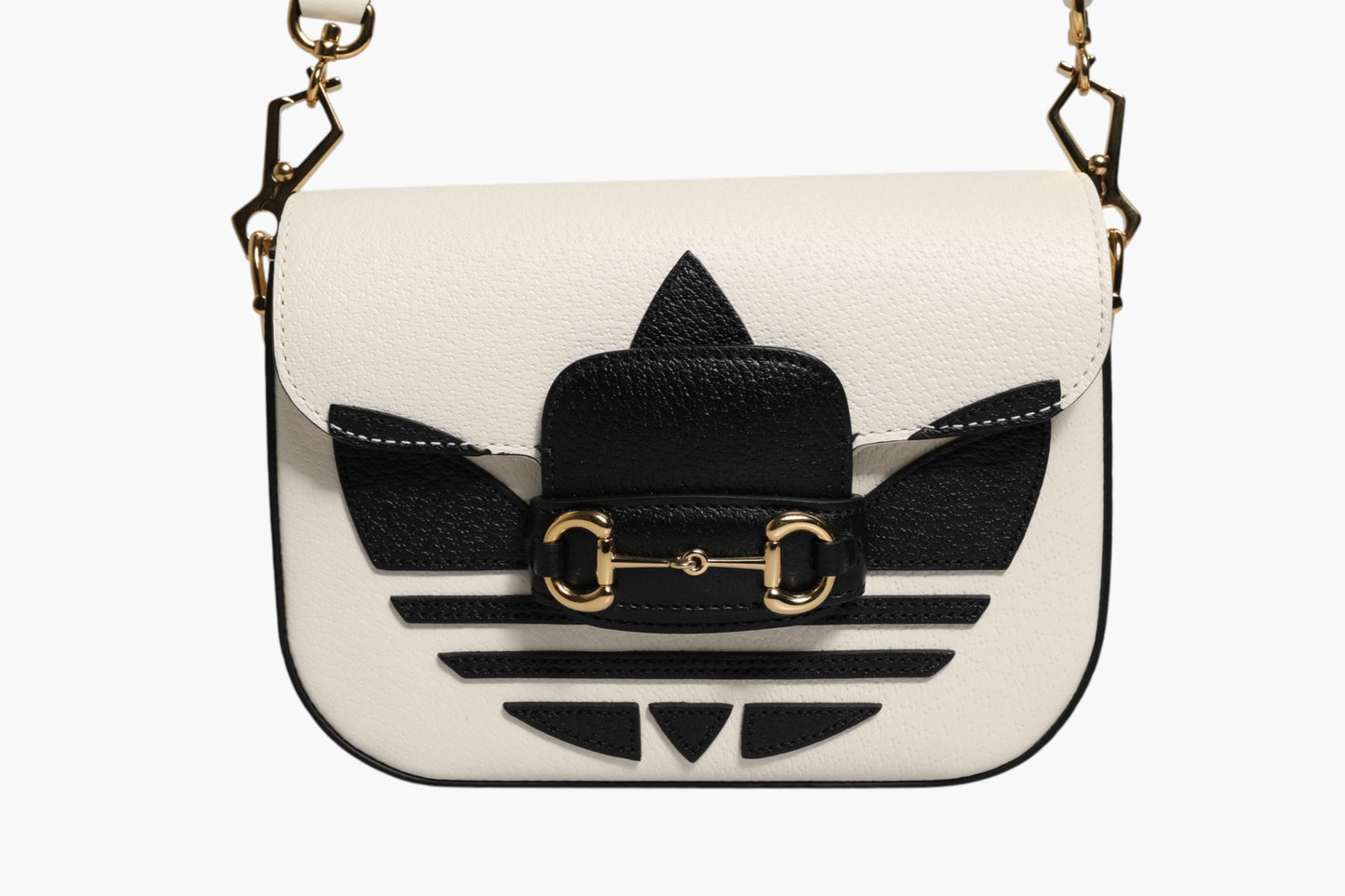 Gucci x Adidas Horsebit 1955 Schultertasche aus weißem und schwarzem Kalbsleder