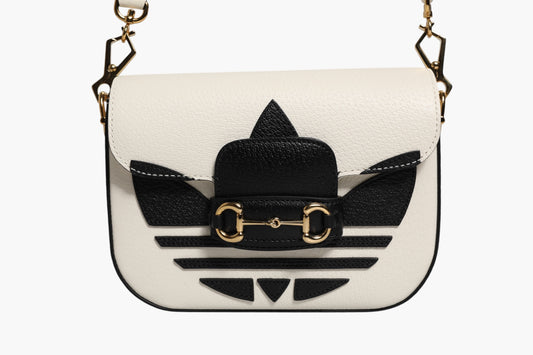 Gucci x Adidas Horsebit 1955 Schultertasche aus weißem und schwarzem Kalbsleder