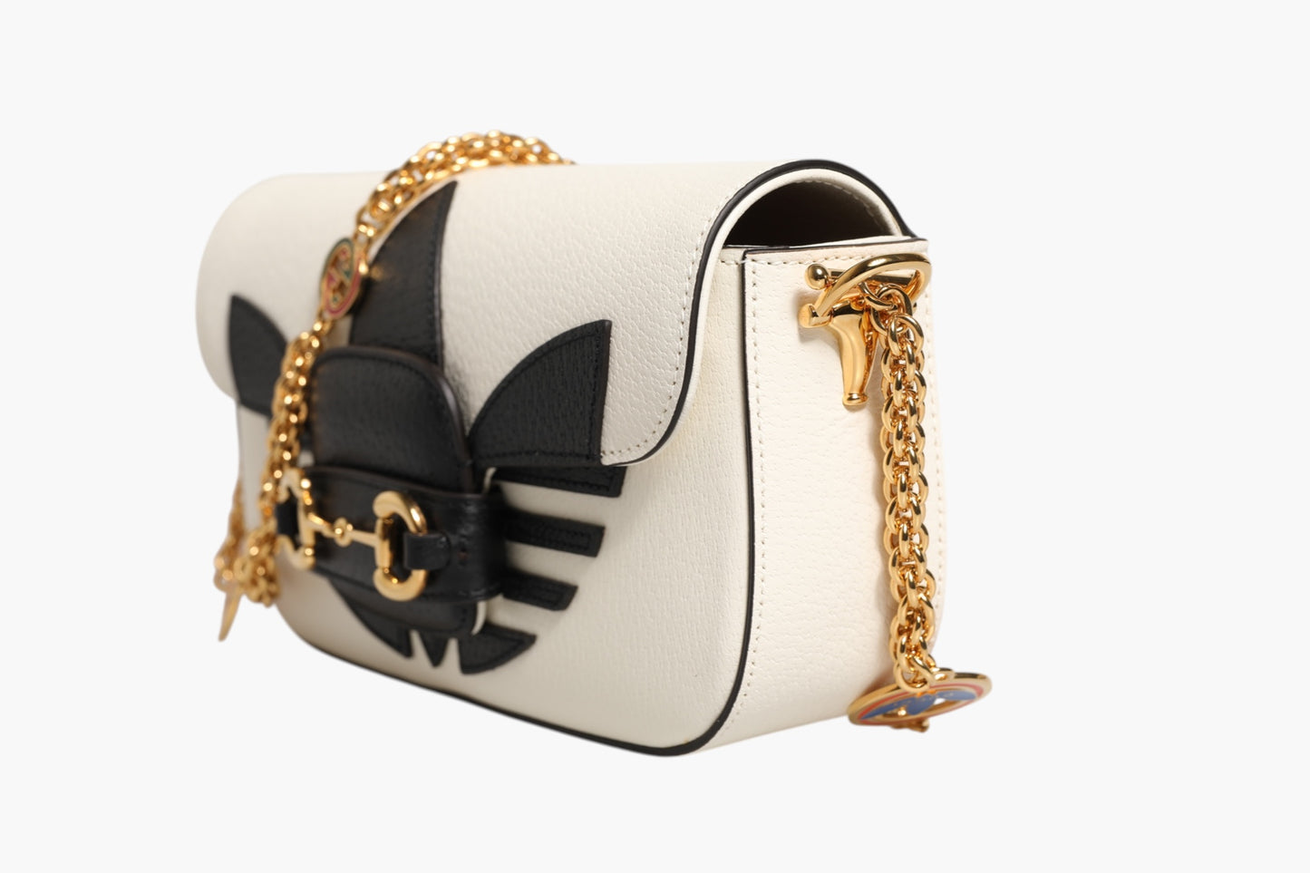 Gucci x Adidas Horsebit 1955 Schultertasche aus weißem und schwarzem Kalbsleder