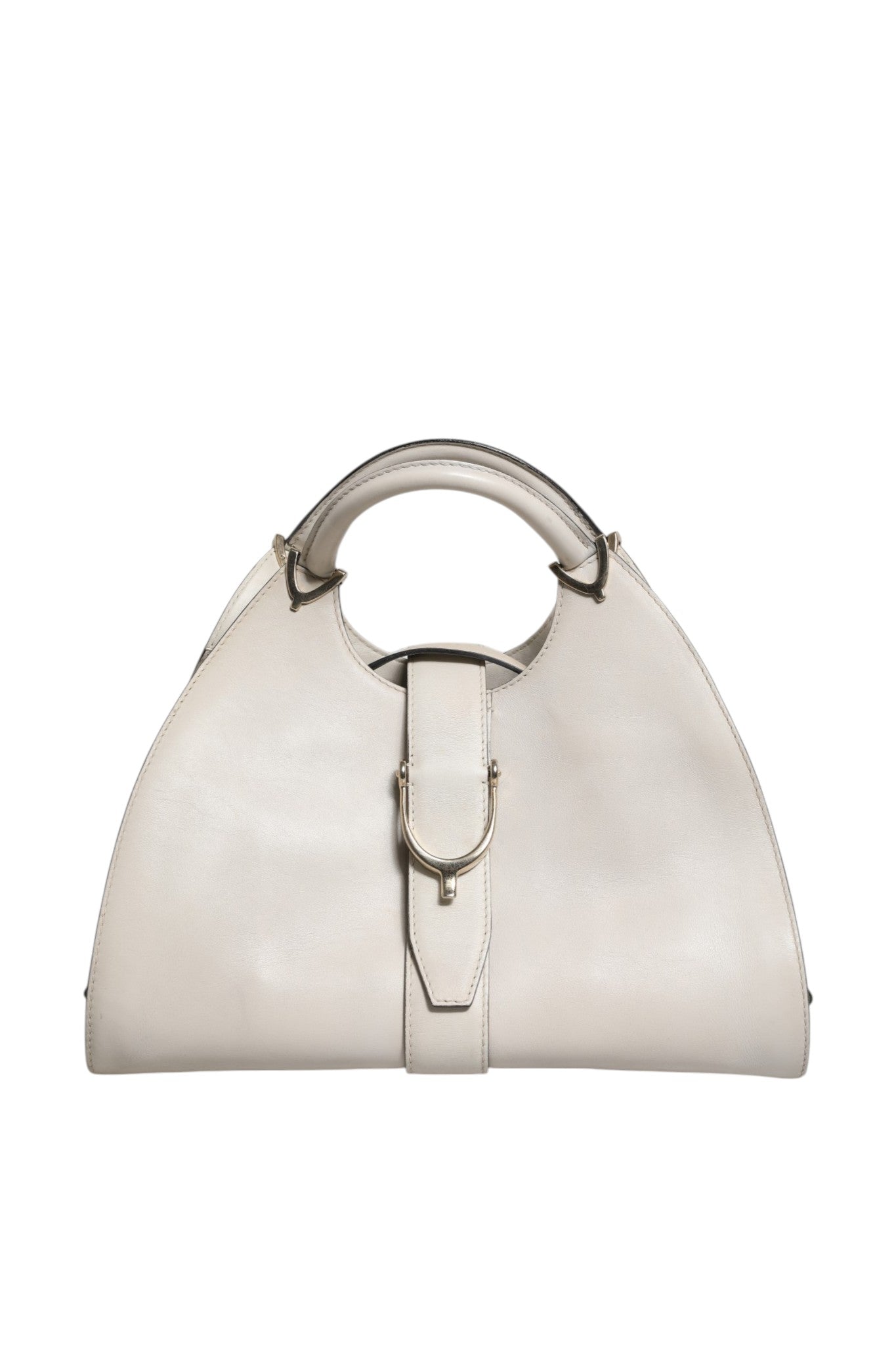 Weiße Leder-Tasche mit Steigbügel-Henkel