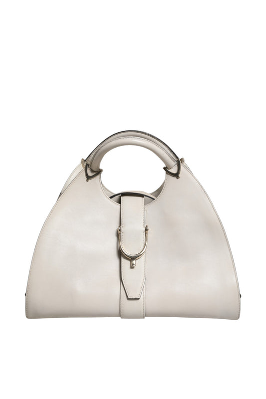 Weiße Leder-Tasche mit Steigbügel-Henkel