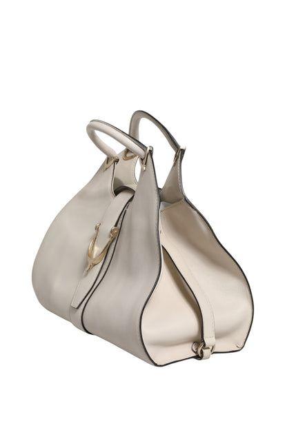 Weiße Leder-Tasche mit Steigbügel-Henkel