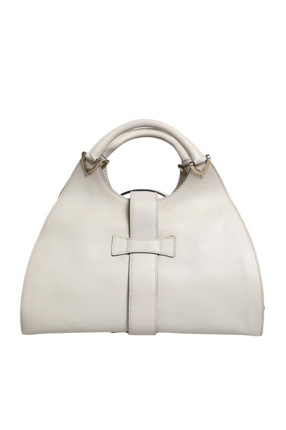 Weiße Leder-Tasche mit Steigbügel-Henkel