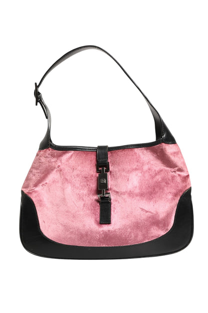 Jackie Schultertasche aus pinkem Samt und schwarzem Leder
