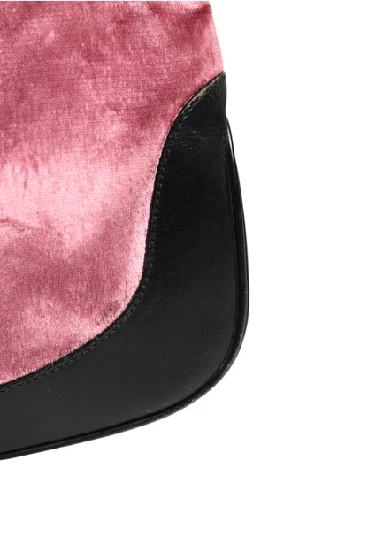 Jackie Schultertasche aus pinkem Samt und schwarzem Leder