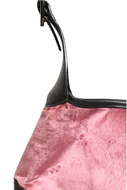 Jackie Schultertasche aus pinkem Samt und schwarzem Leder