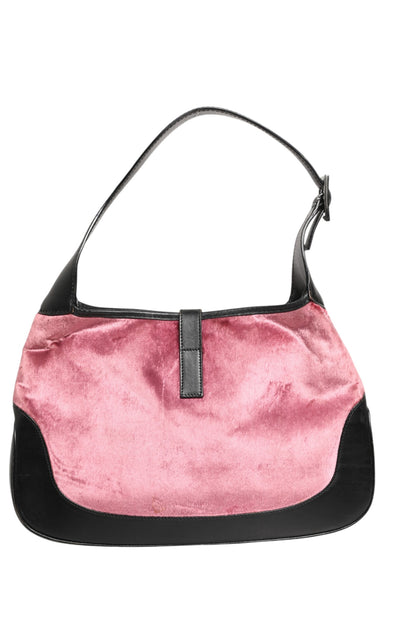 Jackie Schultertasche aus pinkem Samt und schwarzem Leder