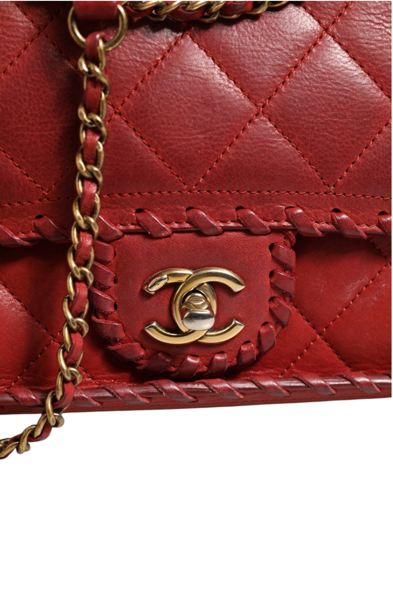 Mini Flap Bag Lammleder Geflochtenes Kalbsleder Goldfarbene Metallbeschläge