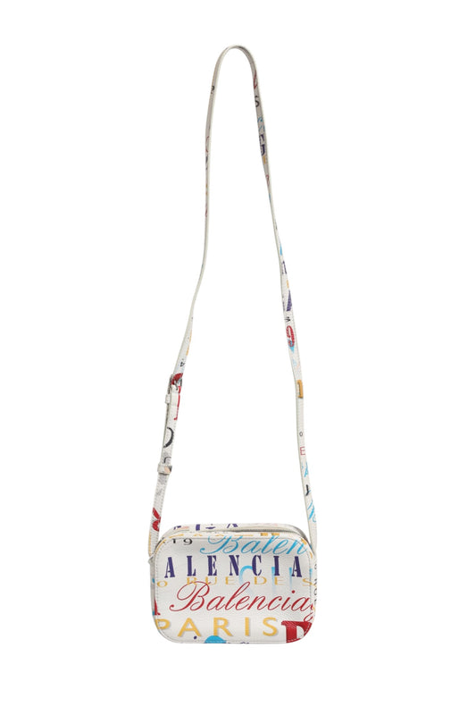 Weiße Mini City Handtasche aus Leder mit Graffiti-Print