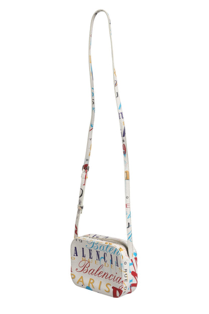 Weiße Mini City Handtasche aus Leder mit Graffiti-Print