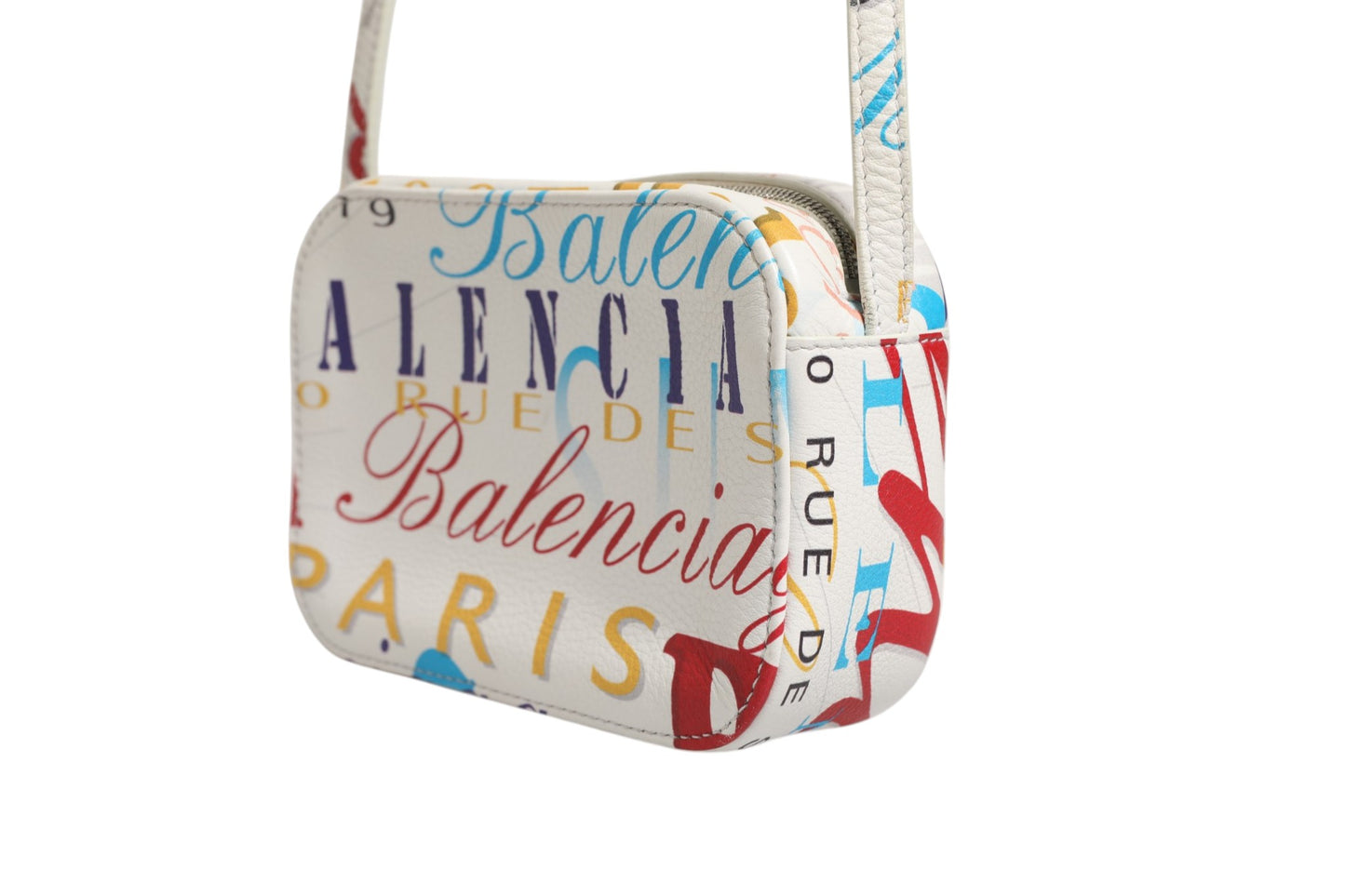 Weiße Mini City Handtasche aus Leder mit Graffiti-Print