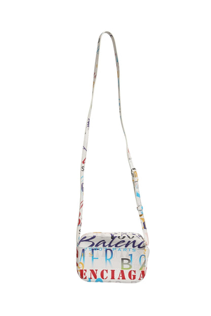 Weiße Mini City Handtasche aus Leder mit Graffiti-Print