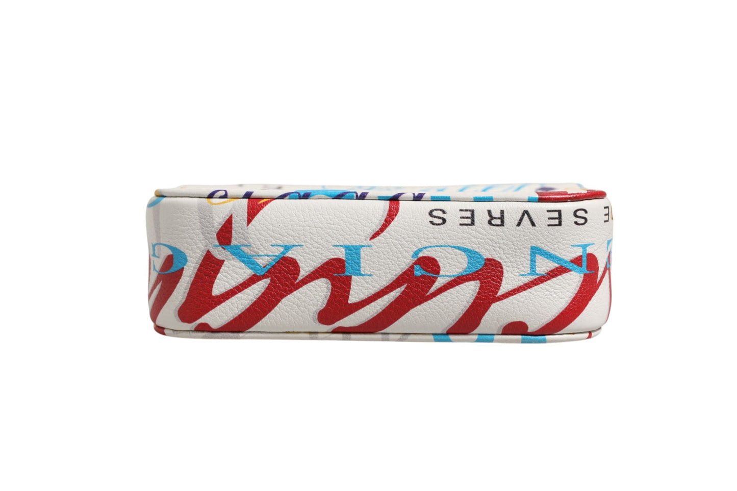 Weiße Mini City Handtasche aus Leder mit Graffiti-Print