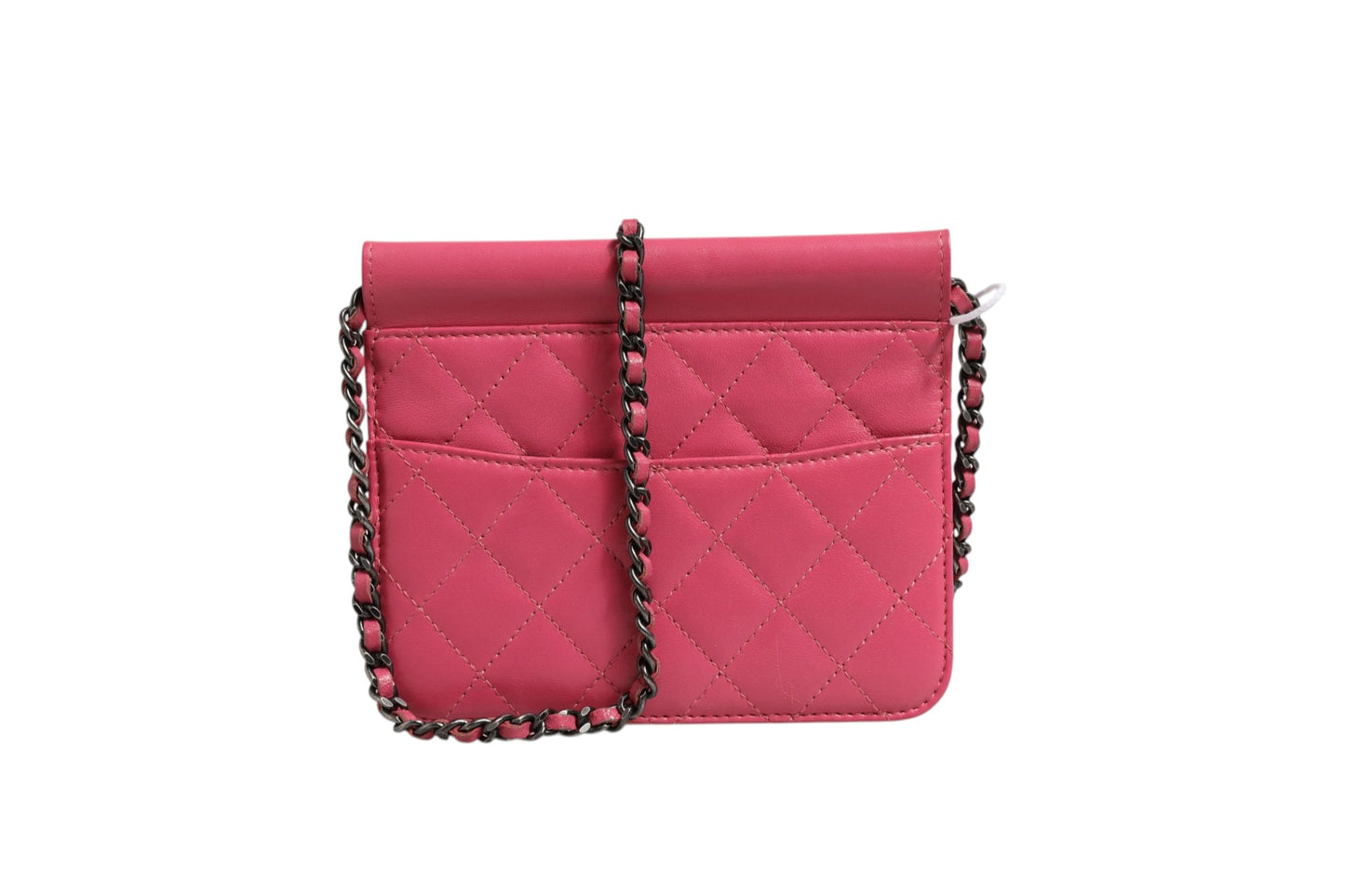 Klassische Mini-Flap-Tasche aus gestepptem Lammleder in Pink, quadratisch