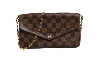 Pochette Felice Geldbörse mit Kette aus Damier Ebene Canvas