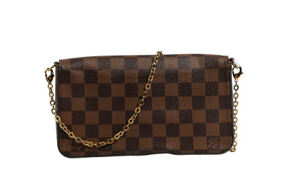 Pochette Felice Geldbörse mit Kette aus Damier Ebene Canvas