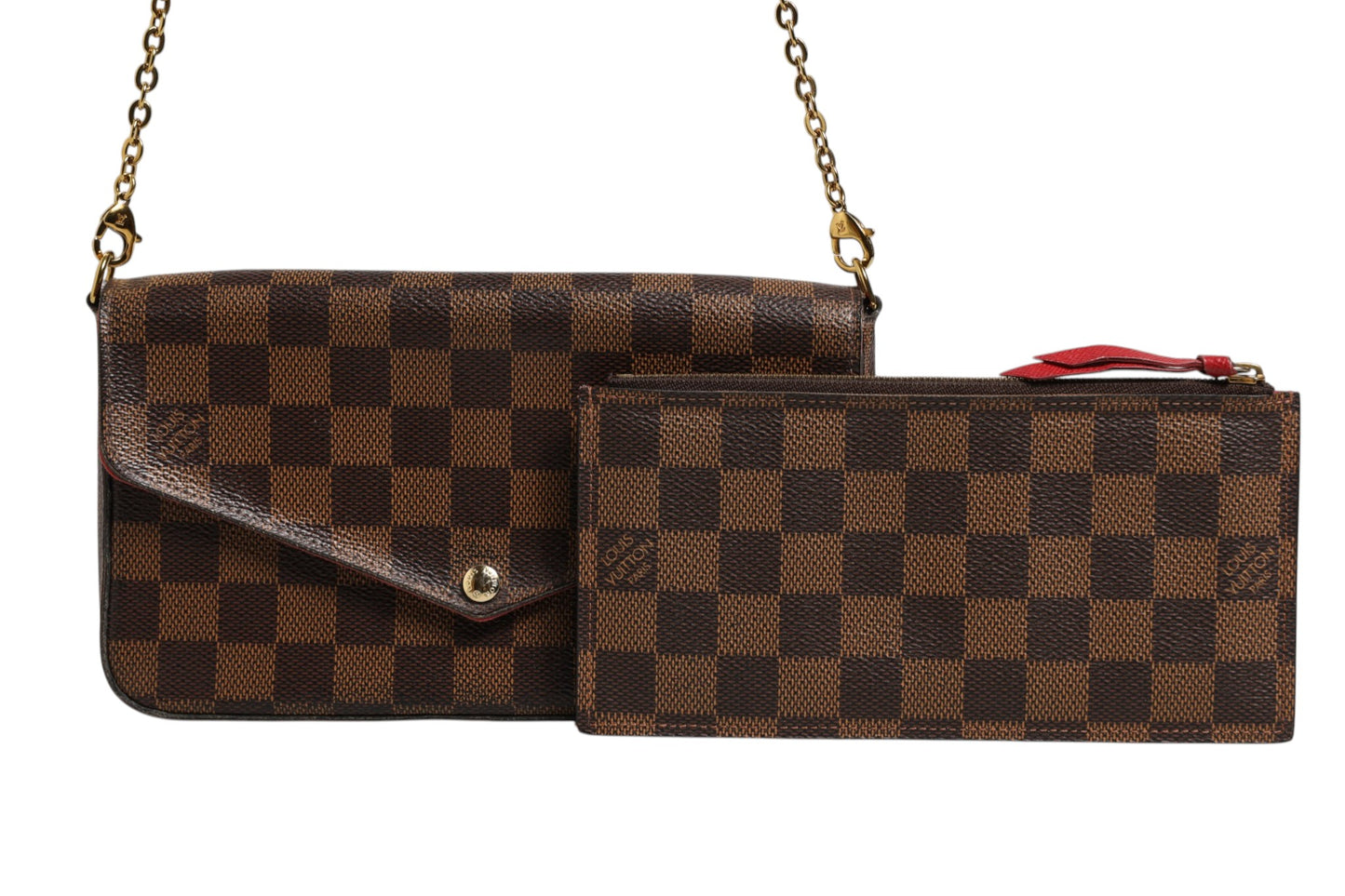 Pochette Felice Geldbörse mit Kette aus Damier Ebene Canvas