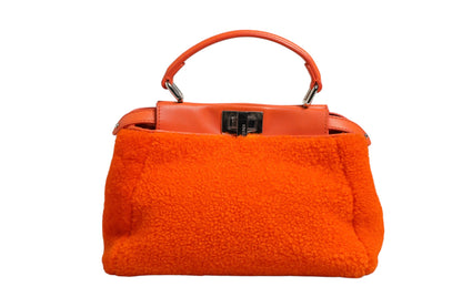 Orange Leder- und Shearling-Mini Peekaboo Henkeltasche