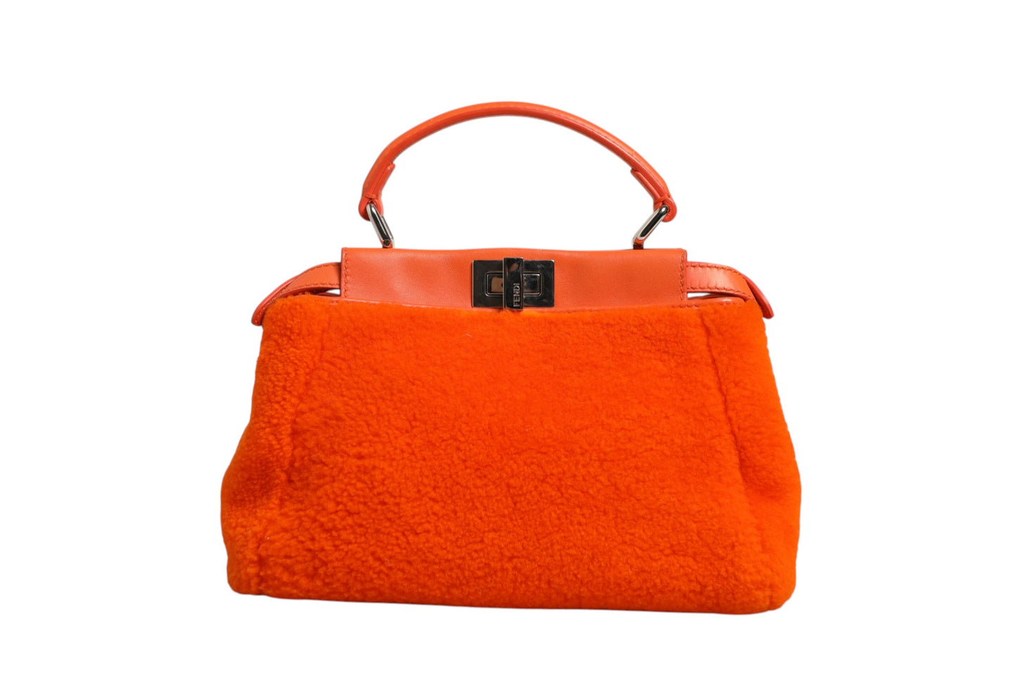 Orange Leder- und Shearling-Mini Peekaboo Henkeltasche