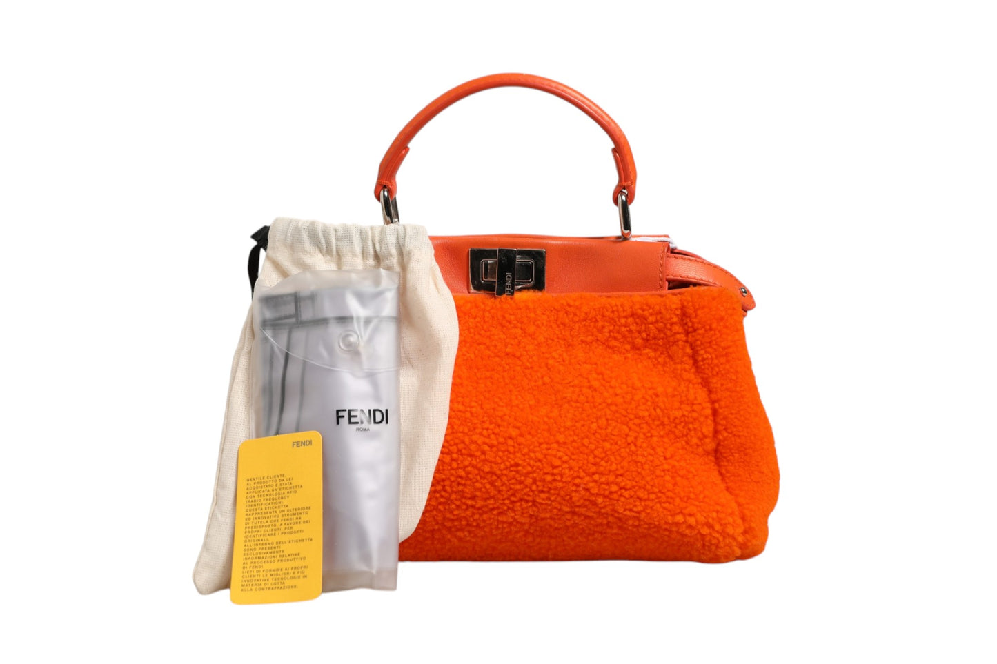 Orange Leder- und Shearling-Mini Peekaboo Henkeltasche