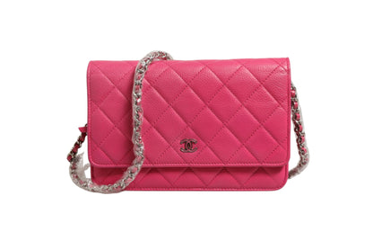 Pink gesteppte Lammleder-Kette Geldbörse WOC Silber