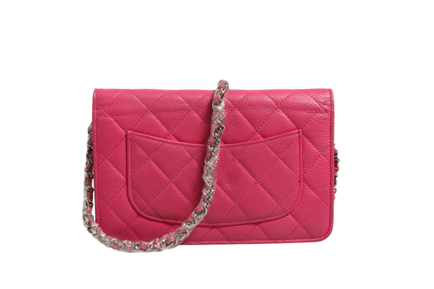 Pink gesteppte Lammleder-Kette Geldbörse WOC Silber