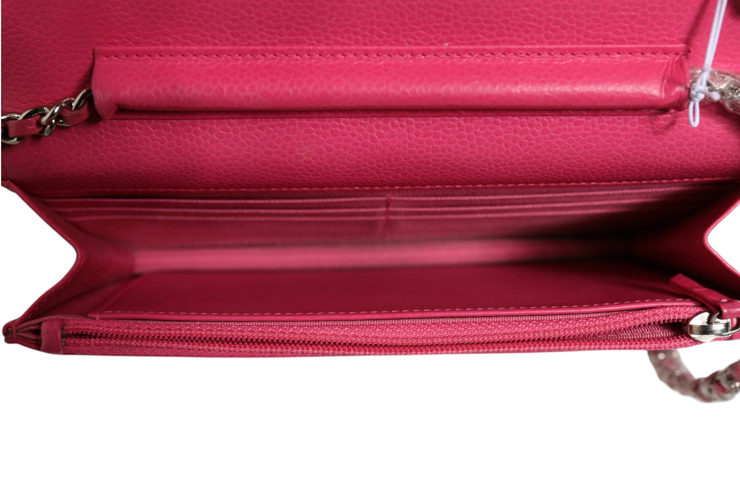 Pink gesteppte Lammleder-Kette Geldbörse WOC Silber