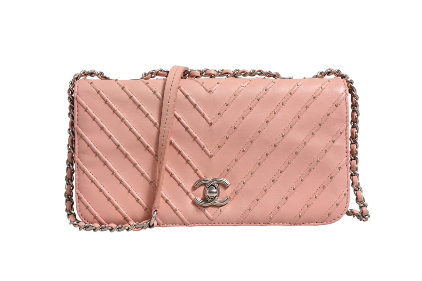 Kleine Classic Double Flap Tasche Hellrosa Chevron