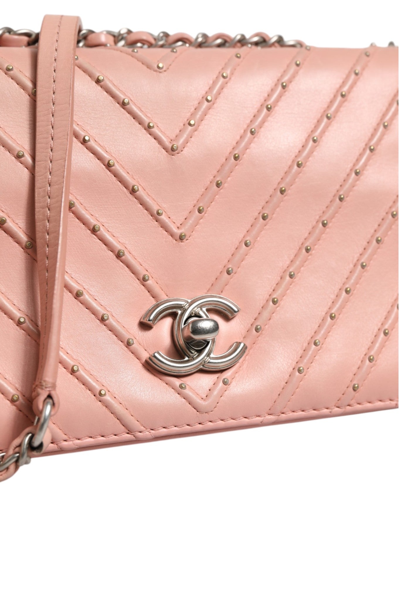 Kleine Classic Double Flap Tasche Hellrosa Chevron