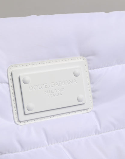 Weiße gesteppte Umhängetasche aus Polyester mit Logo-Plakette