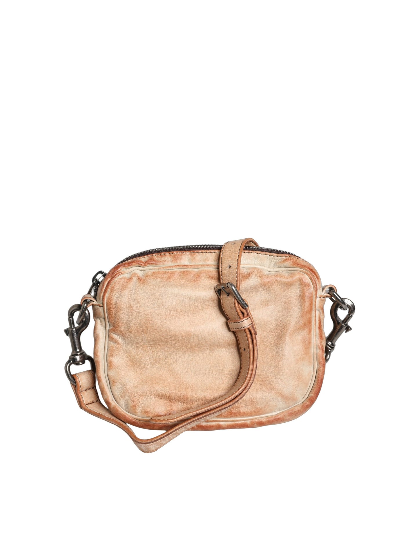 Beige Vintage Leder Umhängetasche mit Logo-Plakette für Herren