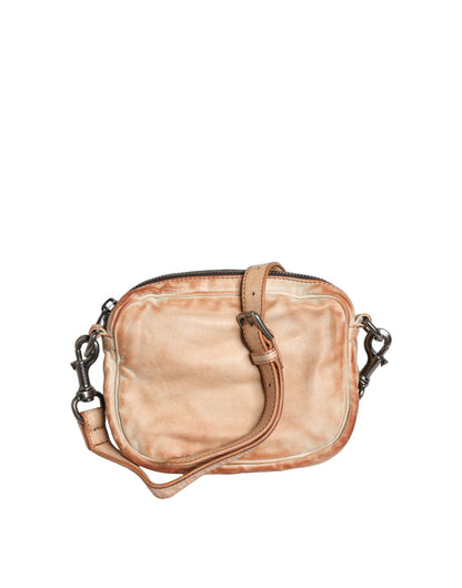 Beige Vintage Leder Umhängetasche mit Logo-Plakette für Herren