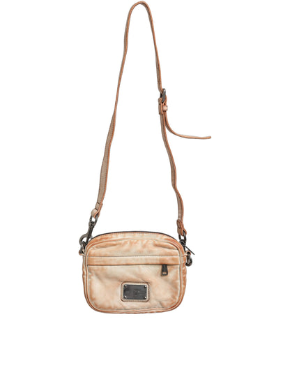 Beige Vintage Leder Umhängetasche mit Logo-Plakette für Herren