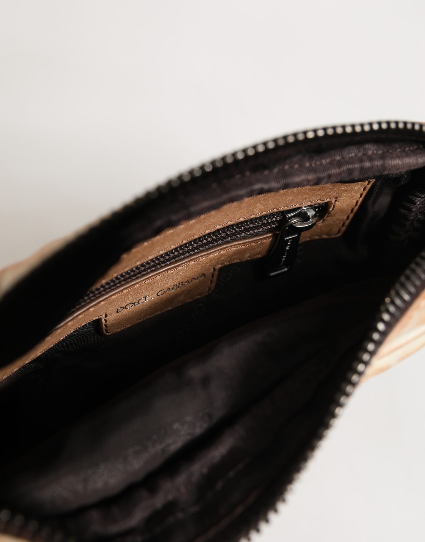 Beige Vintage Leder Umhängetasche mit Logo-Plakette für Herren