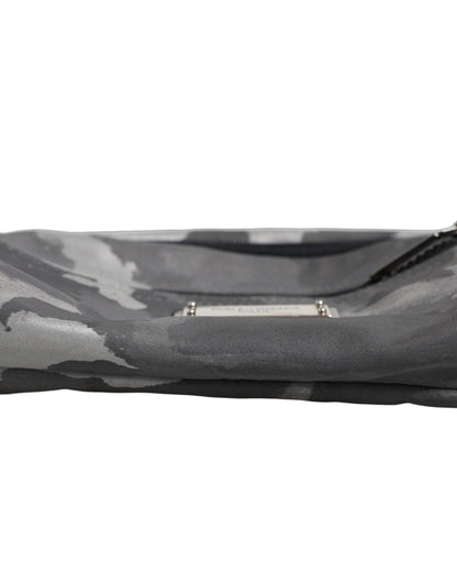Schwarze Nylon Bauchtasche mit Messingplakette und Camouflage-Muster