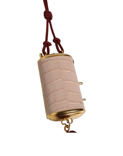 Rosa Exotisches Leder Mini-Spiegel Quaste Makeup Tasche