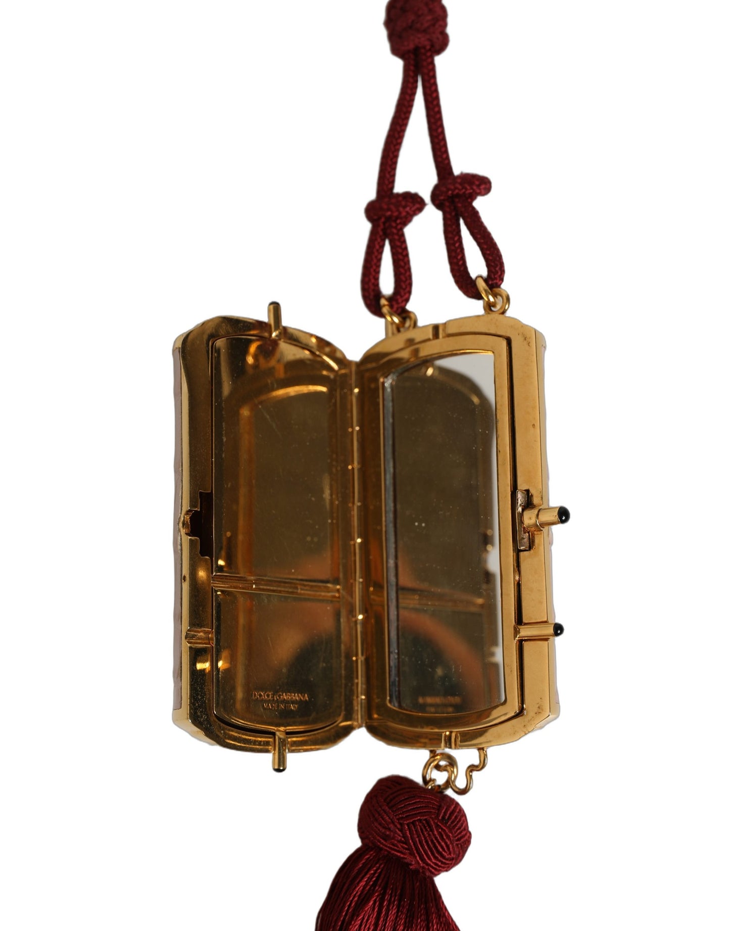 Rosa Exotisches Leder Mini-Spiegel Quaste Makeup Tasche