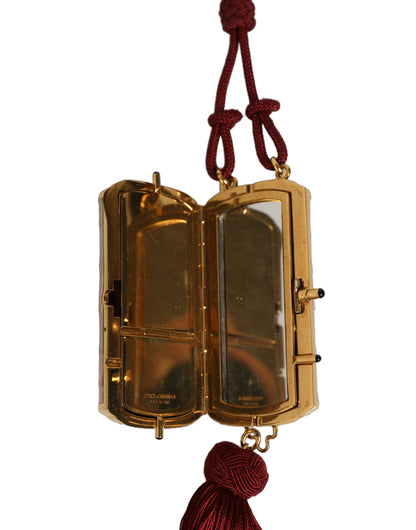 Rosa Exotisches Leder Mini-Spiegel Quaste Makeup Tasche