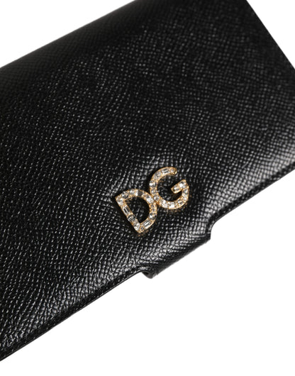 Dolce & Gabbana Flip Cover aus schwarzem Kalbsleder für iPhone X - XS