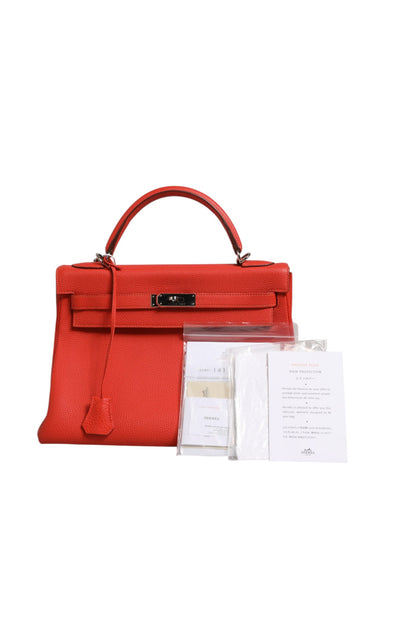 Kelly 32 Zweifarbige Handtasche mit Palladium-Hardware