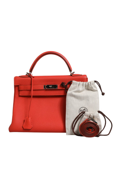 Kelly 32 Zweifarbige Handtasche mit Palladium-Hardware