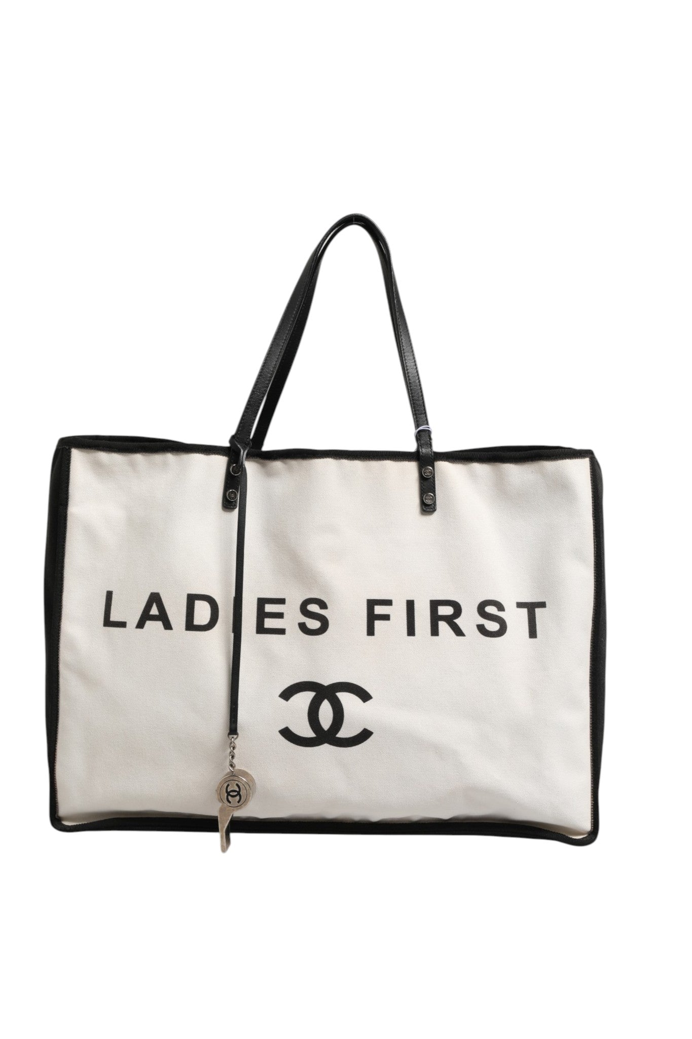 Damen Shopper Tote Bag aus weißem und schwarzem Canvas