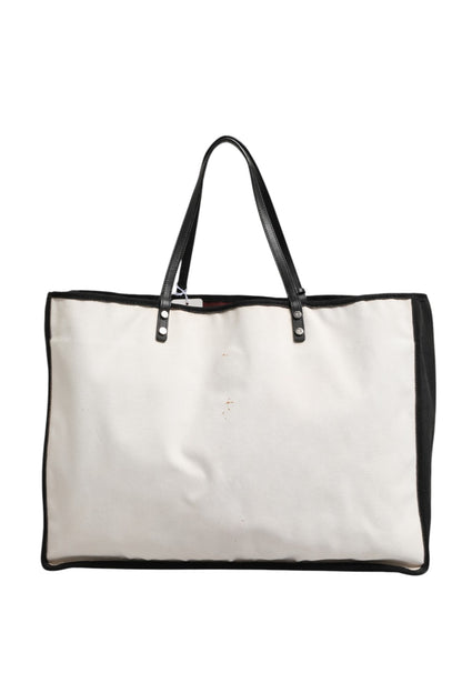 Damen Shopper Tote Bag aus weißem und schwarzem Canvas