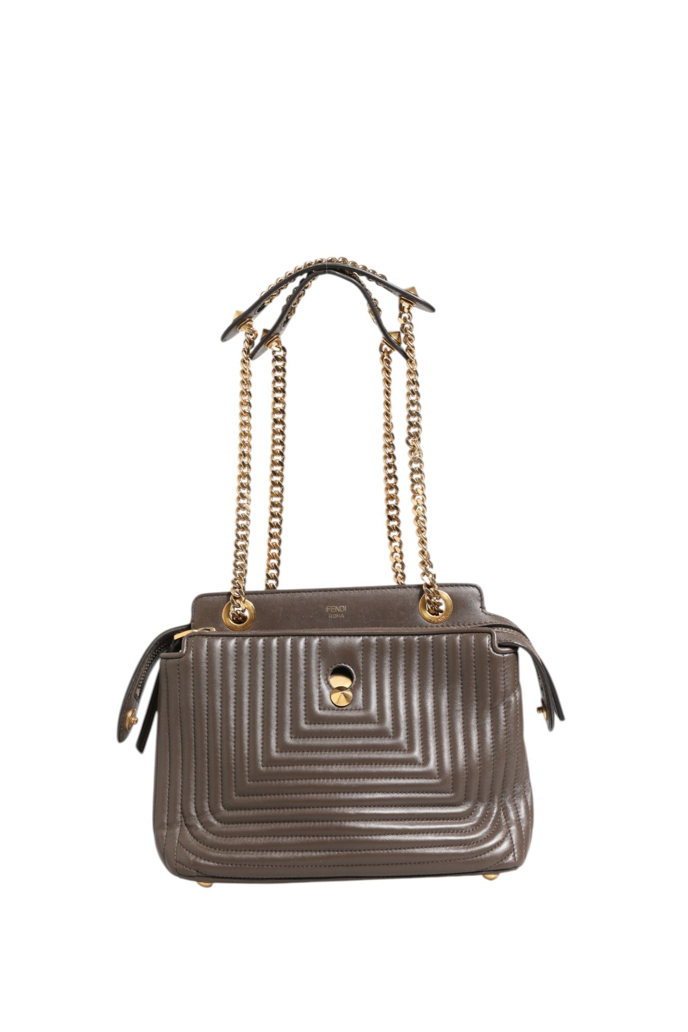 Kleine Dotcom Click Schultertasche aus gestepptem Lammleder in Braun